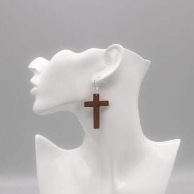 Elegante Holz Hängeohrringe Kreuz