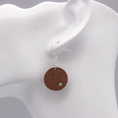 Elegante Holz Hängeohrringe rund mit Herz