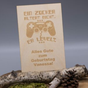 Holzkarte zum Geburtstag Gamer 1 – 10x15cm