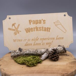 Holzschild Papa’s Werkstatt – 25cmx13cm