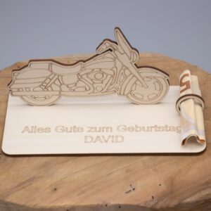 Geldgeschenk Motorrad – aus Holz personalisiert