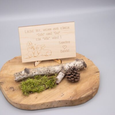 Holzkarte mit Füchsen- 10x15cm