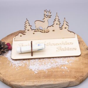 Geldgeschenk Weihnachten Hirsch- aus Holz personalisiert