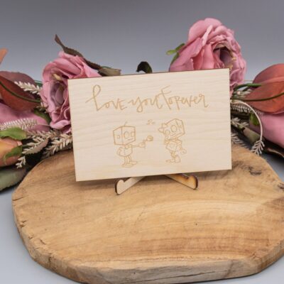 Holzkarte verliebte Roboter - 10x15cm