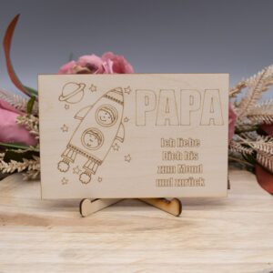 Holzkarte Papa/Bis zum Mond… – 10x15cm
