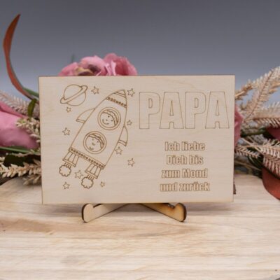Holzkarte Papa/Bis zum Mond... - 10x15cm