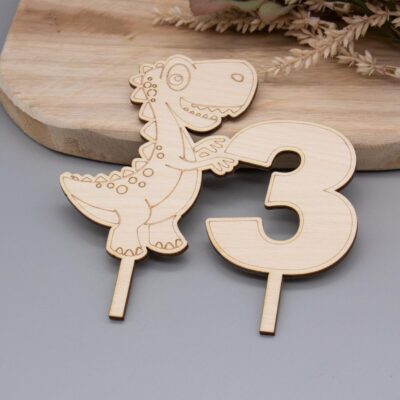Dino Cake Topper – Zahlen 3,4,5,6 wählbar – Geburtstagstorte Dekoration – Kindergeburtstag Dinosaurier Motiv