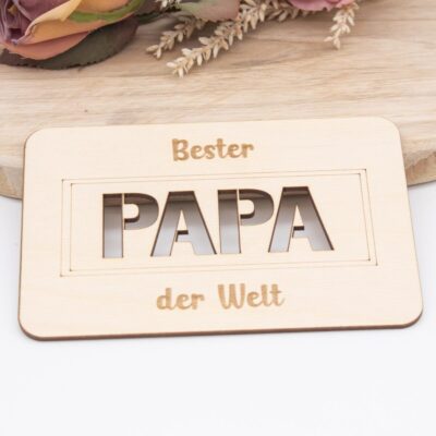 Holzkarte für Papa-Geschenk für Papa-Vatertag (ausgeschnittene Buchstaben) - 10x15cm