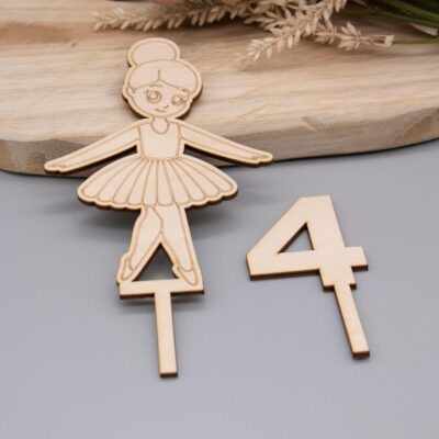 Eleganter Caketopper mit Ballerina-Motiv - Wählbare Zahlen: 3, 4, 5, 6