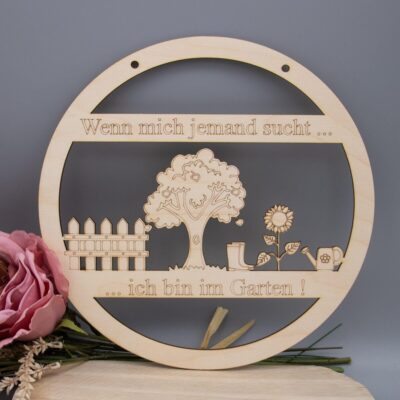 Türschild aus Holz für Gartenfreunde