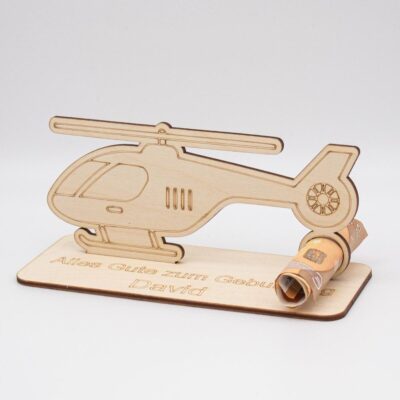Geldgeschenk Hubschrauber - Helikopter - aus Holz personalisiert