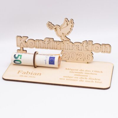 Geldgeschenk zur Konfirmation 2026 - aus Holz personalisiert