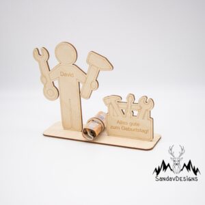 Geldgeschenk für Handwerker 1 – aus Holz personalisiert