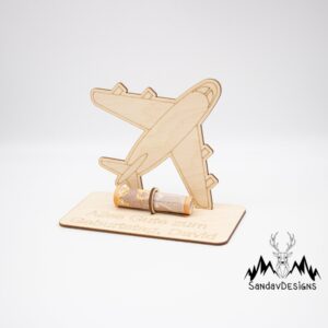 Geldgeschenk Flugzeug – aus Holz personalisiert