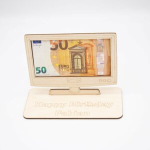 Geldgeschenk Fernseher – aus Holz personalisiert