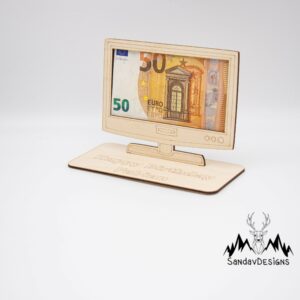 Geldgeschenk Fernseher – aus Holz personalisiert