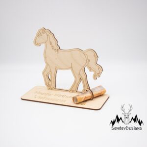 Geldgeschenk für Mädchen/Pferd – aus Holz personalisiert
