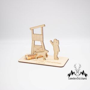 Geldgeschenk Jäger mit Hochsitz – aus Holz personalisiert