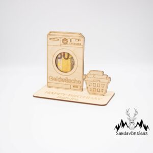 Geldgeschenk Geldwäsche – aus Holz personalisiert