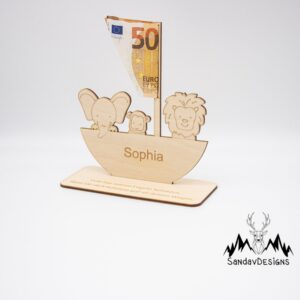 Geldgeschenk Arche/Zur Taufe – aus Holz personalisiert