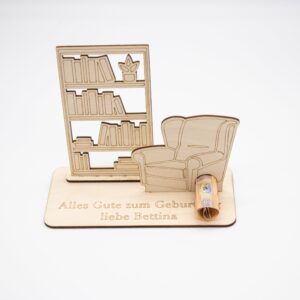 Geldgeschenk Lesezimmer – aus Holz personalisiert