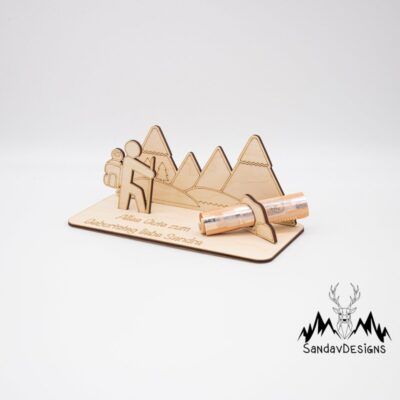 Geldgeschenk Wandern - aus Holz personalisiert