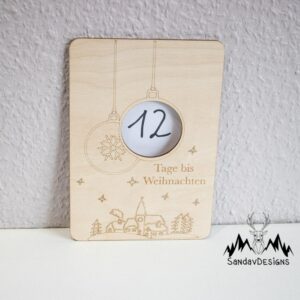 Holztafel Weihnachtszähler/Countdown