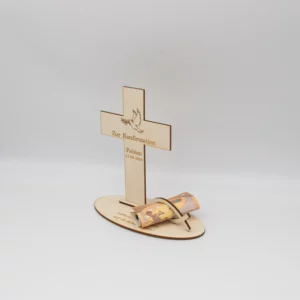 Geldgeschenk Konfirmation Kreuz – aus Holz personalisiert