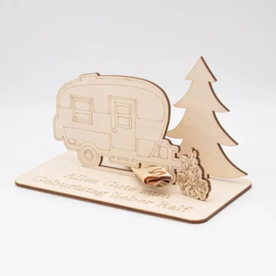 Geldgeschenk Wohnwagen - aus Holz personalisiert