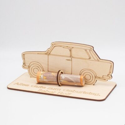 Geldgeschenk Trabi / Trabant - aus Holz personalisiert