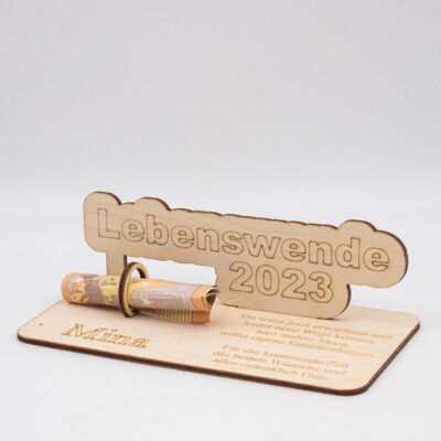 Geldgeschenk Lebenswende 2026 - aus Holz personalisiert