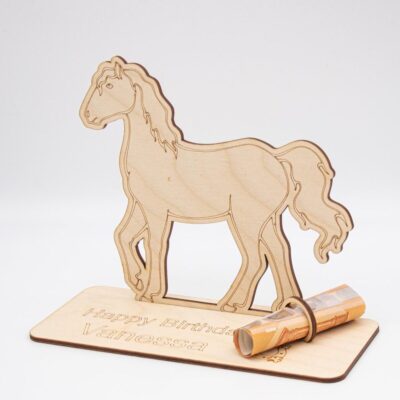 Geldgeschenk für Mädchen - Pferd - aus Holz personalisiert