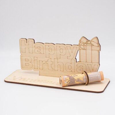 Geldgeschenk Happy Birthday - aus Holz personalisiert