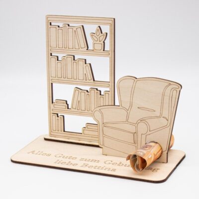 Geldgeschenk Lesezimmer - aus Holz personalisiert