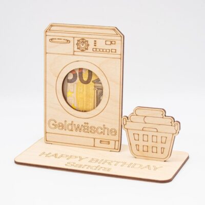 Geldgeschenk Geldwäsche - aus Holz personalisiert