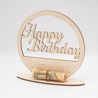 Geldgeschenk Happy Birthday - aus Holz personalisiert
