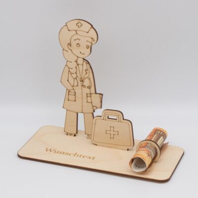Geldgeschenk Krankenschwester / Ärztin - aus Holz personalisiert