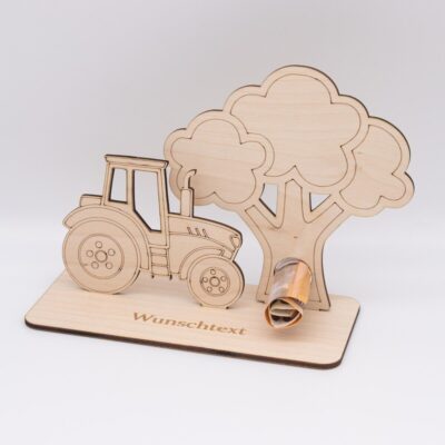 Geldgeschenk Traktor - aus Holz personalisiert
