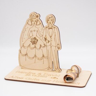 Geldgeschenk Brautpaar - Geschenk zur Hochzeit - aus Holz personalisiert