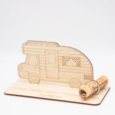 Geldgeschenk Wohnmobil - aus Holz personalisiert