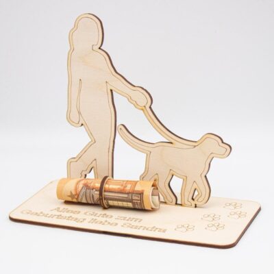 Geldgeschenk mit Hund - aus Holz personalisiert