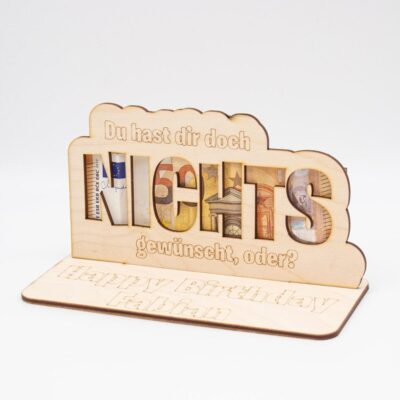 Geldgeschenk Nichts - aus Holz personalisiert