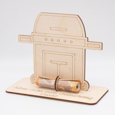 Geldgeschenk mit Gasgrill - aus Holz personalisiert
