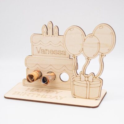 Geldgeschenk Geburtstagstorte - aus Holz personalisiert