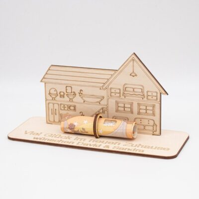 Geldgeschenk Haus- aus Holz personalisiert