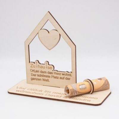 Geldgeschenk Zuhause - aus Holz personalisiert