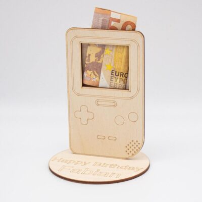Geldgeschenk Gameboy - aus Holz personalisiert
