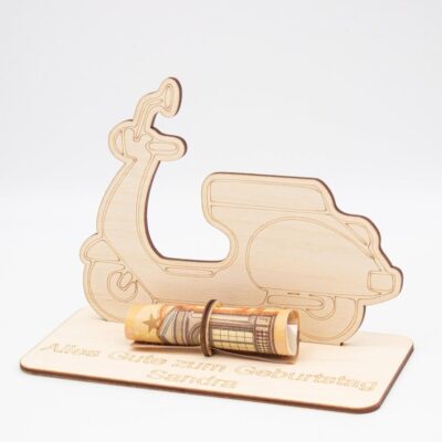 Geldgeschenk Elektroroller - aus Holz personalisiert