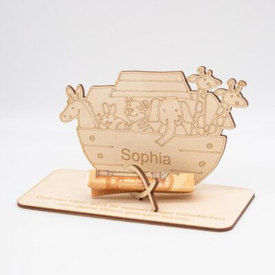 Geldgeschenk Taufe - Arche Noah - aus Holz personalisiert