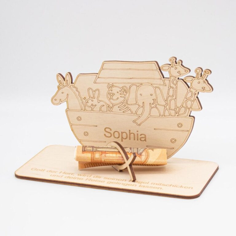 Geldgeschenk Taufe - Arche Noah - aus Holz personalisiert